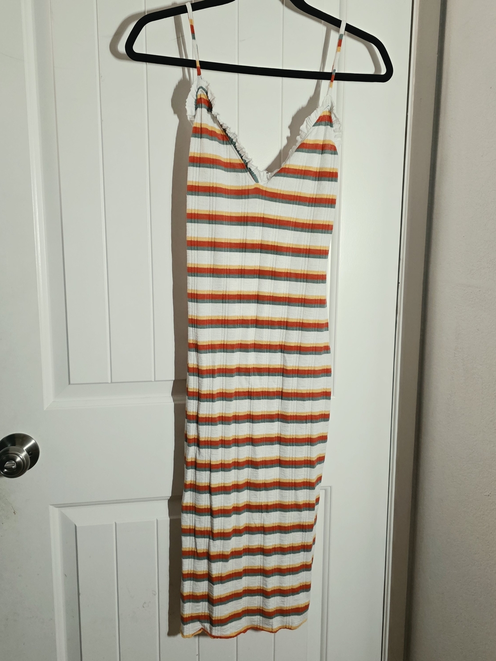 Zara White Dress with Orange, Yellow and Green Stripes